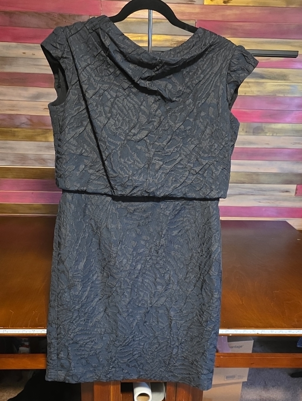 Kay Unger Black Textured Midi Dress
